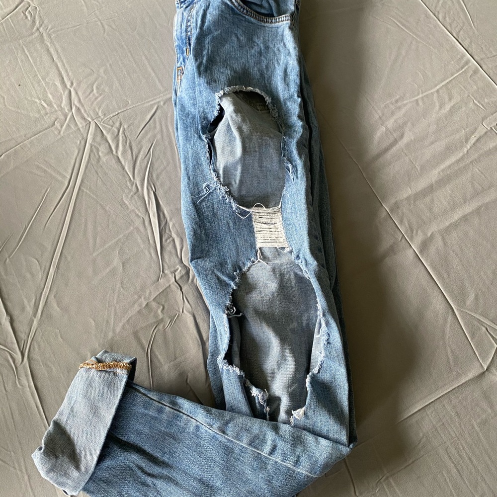 Large Hole Straight Leg Jeans